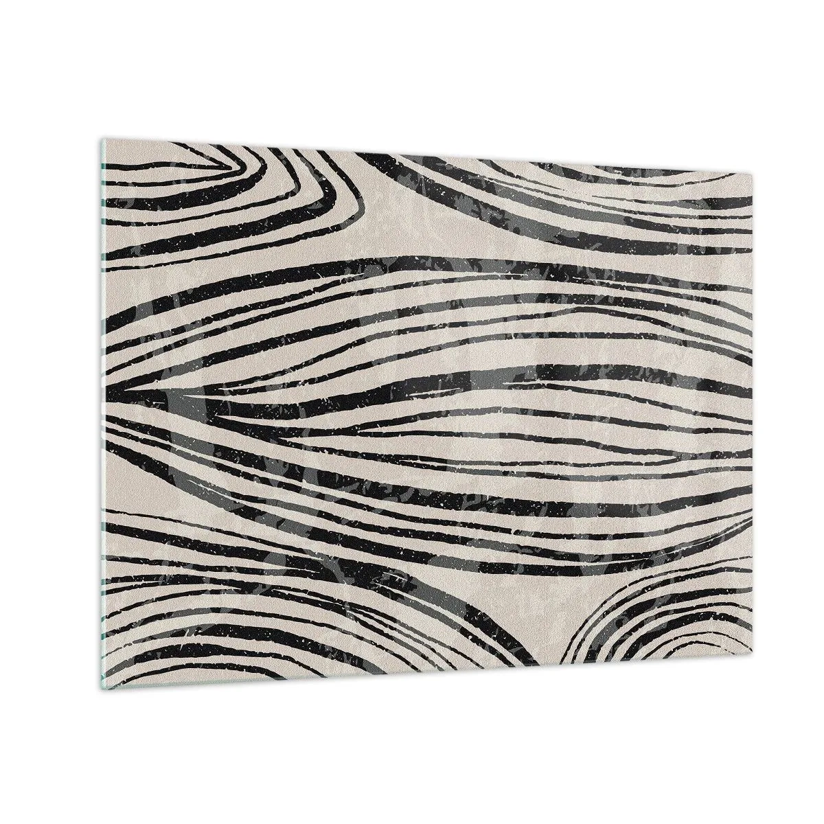 Tablou pe sticlă - Valuri de linii negre pe un fundal deschis - 70x50cm - Deversare de linii - Decorațiune modernă pentru perete pentru living și dormitor ARTTOR