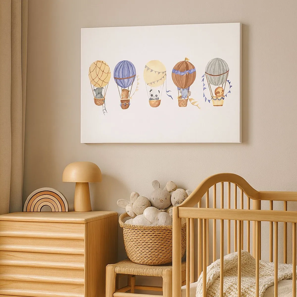 Tablou pe pânză Canvas - Animale drăguțe în baloane pe fundal alb - 70x50cm - Prieteni de călătorie - Decorațiune modernă pentru perete pentru living și dormitor ARTTOR