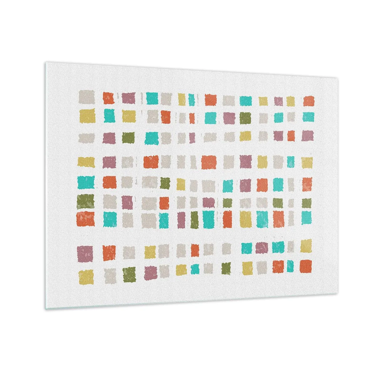 Tablou pe sticlă - Mozaic colorat de pătrate pe fundal alb într-un stil abstract - 70x50cm - Joc necunoscut - Decorațiune modernă pentru perete pentru living și dormitor ARTTOR