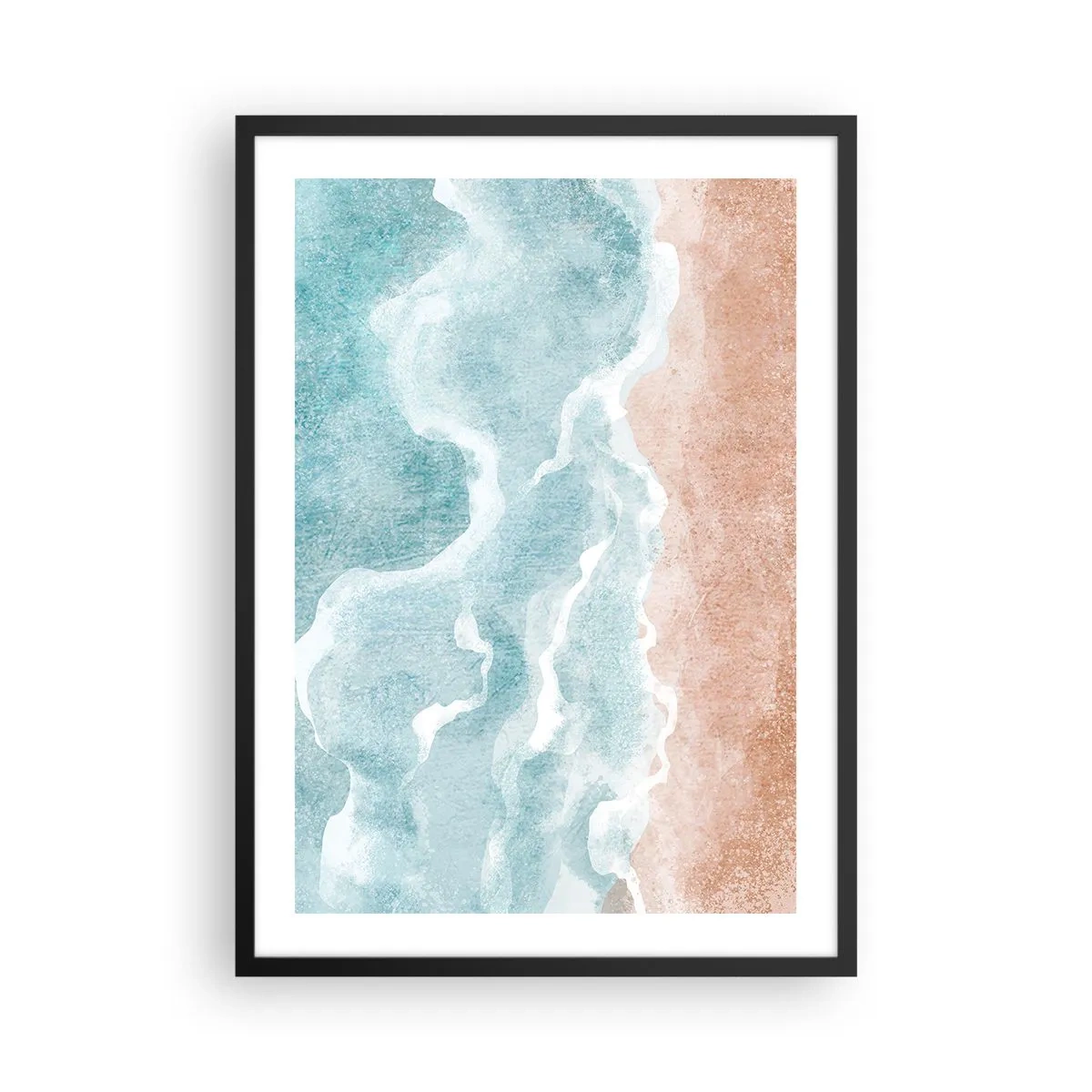 Poster în ramă neagră - Valurile oceanului întâlnesc plaja nisipoasă - 50x70cm - Abstracția norilor - Decorațiune modernă pentru perete pentru living și dormitor ARTTOR