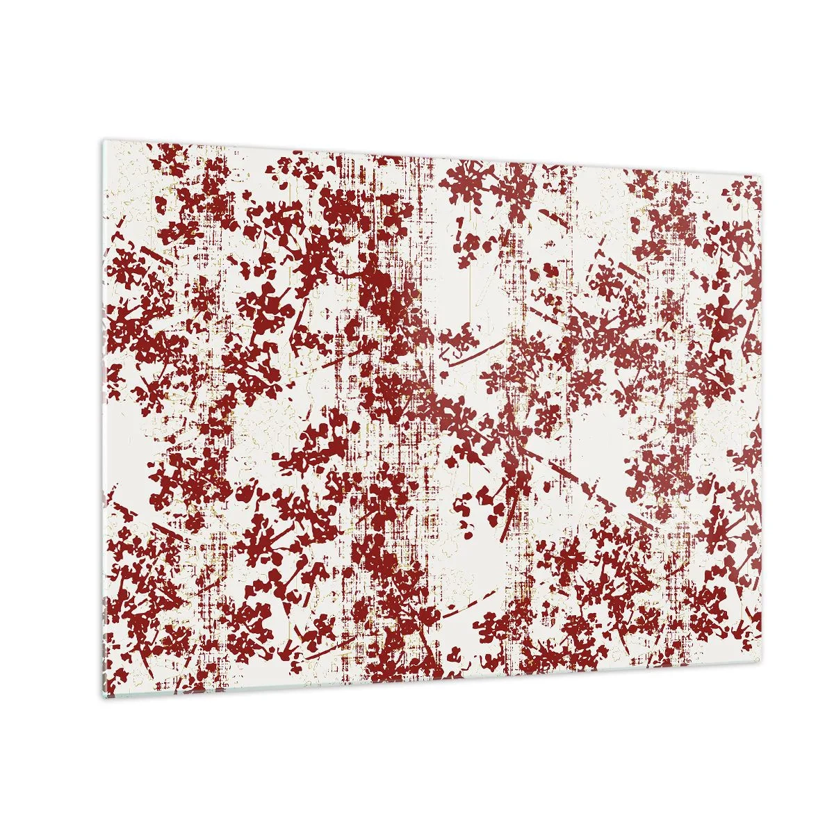 Tablou pe sticlă - Un model floral în roșu pe un fundal deschis, decolorat - 70x50cm - Ca un percal vechi - Decorațiune modernă pentru perete pentru living și dormitor ARTTOR