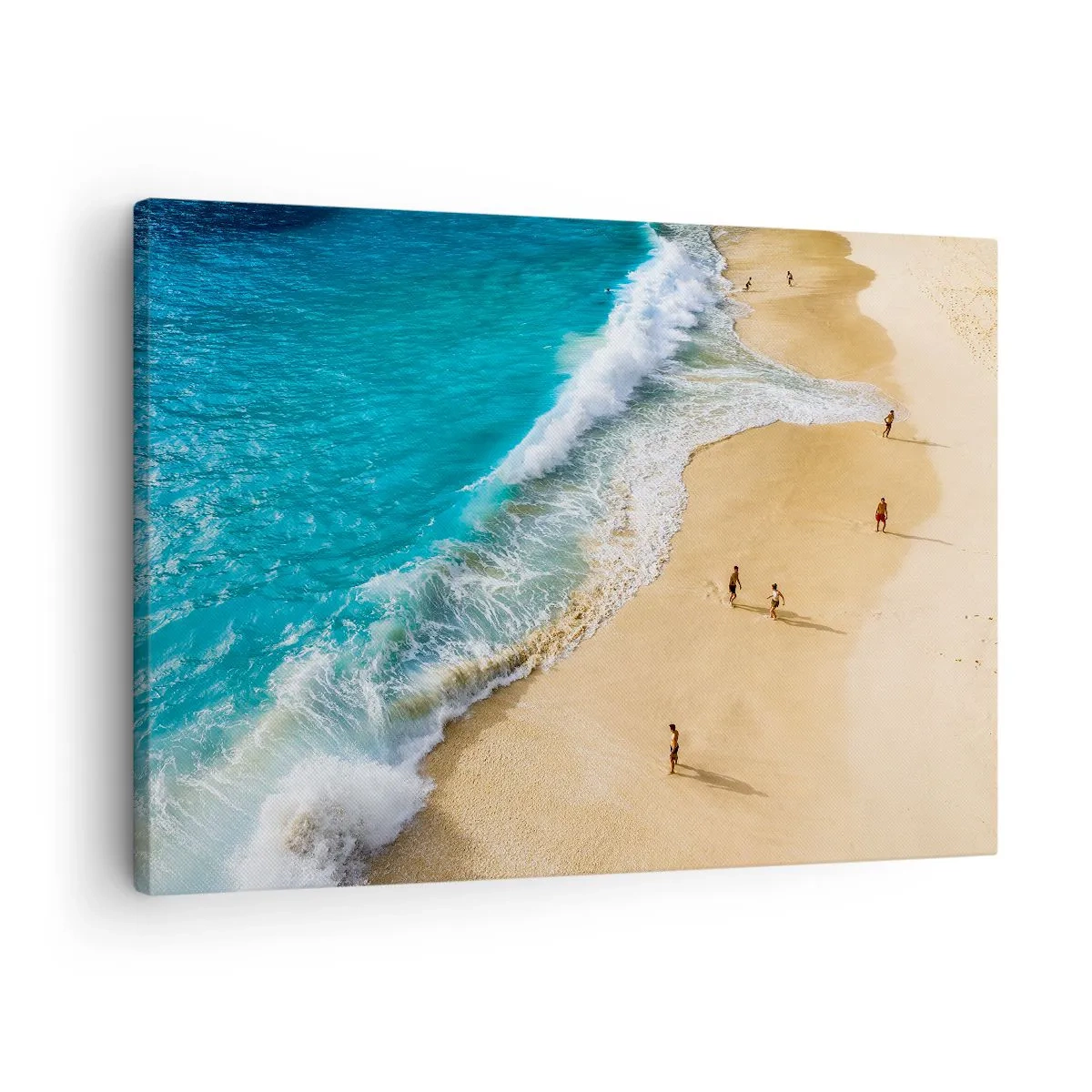 Tablou pe pânză Canvas - O plajă cu apă turcoaz și oameni care se plimbă prin preajmă - 70x50cm - Și apoi soarele, plaja... - Decorațiune modernă pentru perete pentru living și dormitor ARTTOR