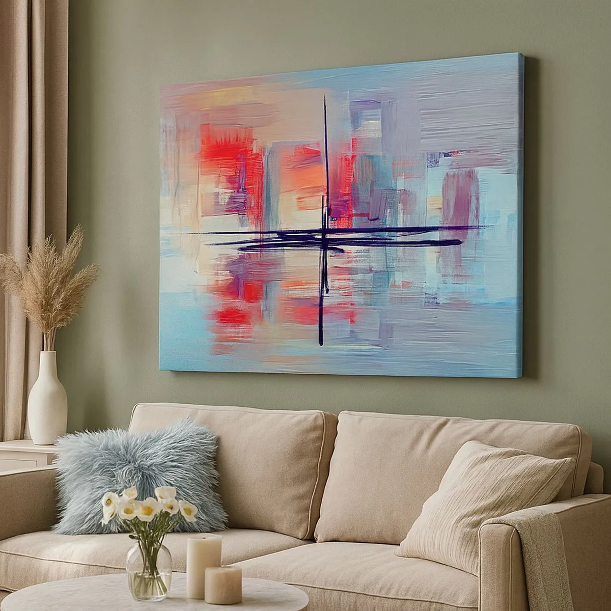 Tablou pe pânză Canvas - O compoziție abstractă cu culori intense, linii și forme geometrice. - 70x50cm - Peisaj dintr-o dimensiune necunoscută - Decorațiune modernă pentru perete pentru living și dormitor ARTTOR
