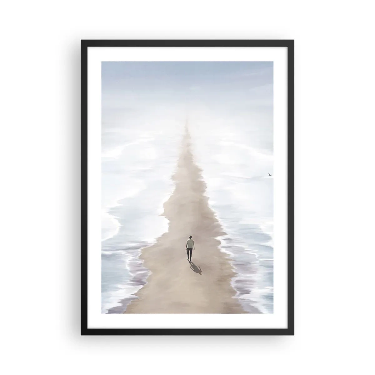 Poster în ramă neagră - O siluetă merge singură pe o cărare printre ape calme. - 50x70cm - Un viitor luminos - Decorațiune modernă pentru perete pentru living și dormitor ARTTOR