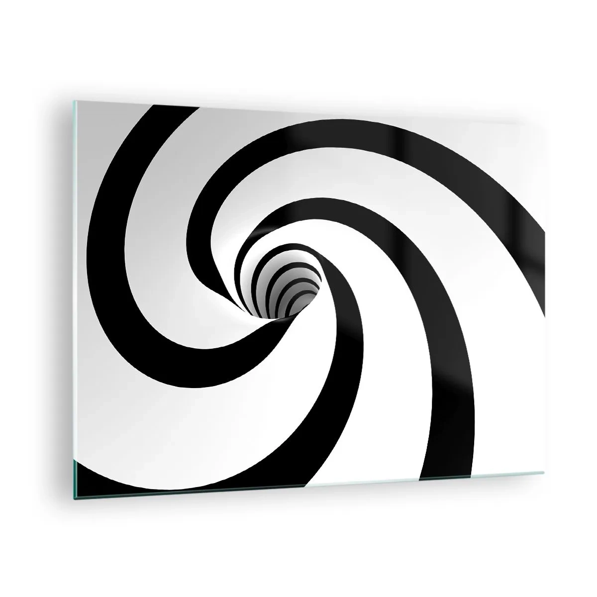 Tablou pe sticlă - Model spiralat hipnotic în alb și negru - 70x50cm - Să te predai vortexului? - Decorațiune modernă pentru perete pentru living și dormitor ARTTOR