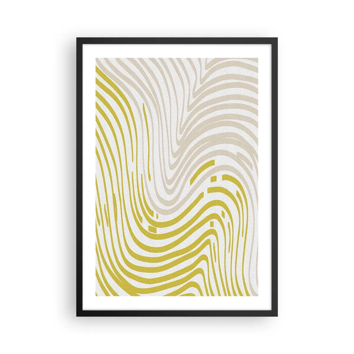 Poster în ramă neagră - O compoziție abstractă de linii ondulate în nuanțe de bej și galben. - 50x70cm - Compoziție cu cambrare ușoară - Decorațiune modernă pentru perete pentru living și dormitor ARTTOR