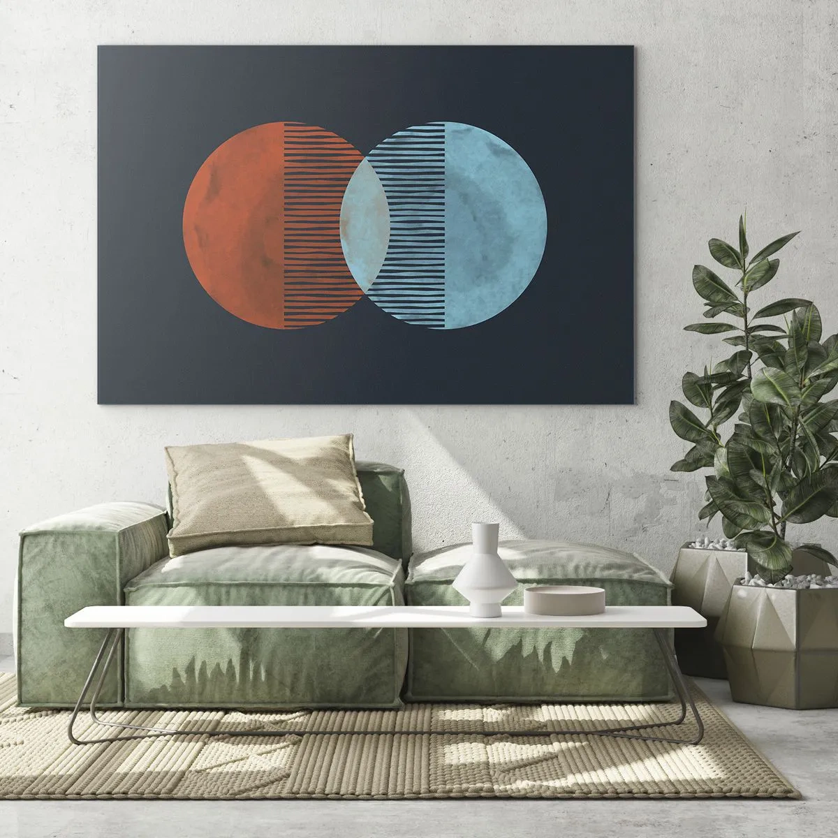 Tablou pe sticlă - Două planete colorate care se intersectează cu un model geometric - 70x50cm - Fantezie astronomică - Decorațiune modernă pentru perete pentru living și dormitor ARTTOR