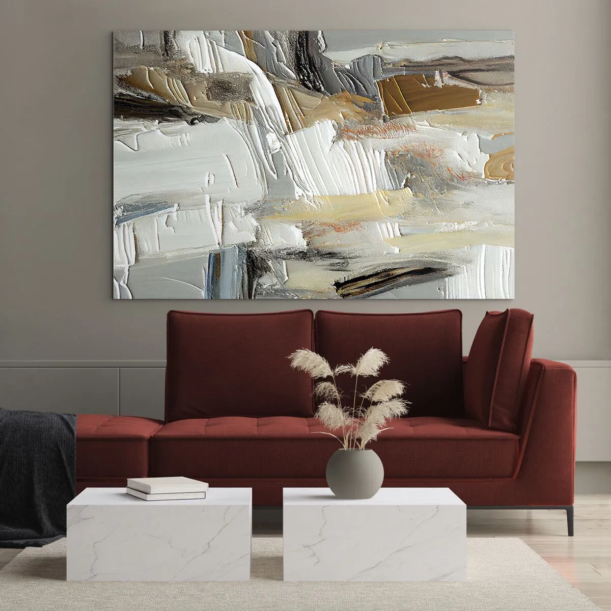 Tablou pe sticlă - O compoziție abstractă în tonuri pământii, cu o textură distinctivă. - 70x50cm - Stratificare colorată - Decorațiune modernă pentru perete pentru living și dormitor ARTTOR