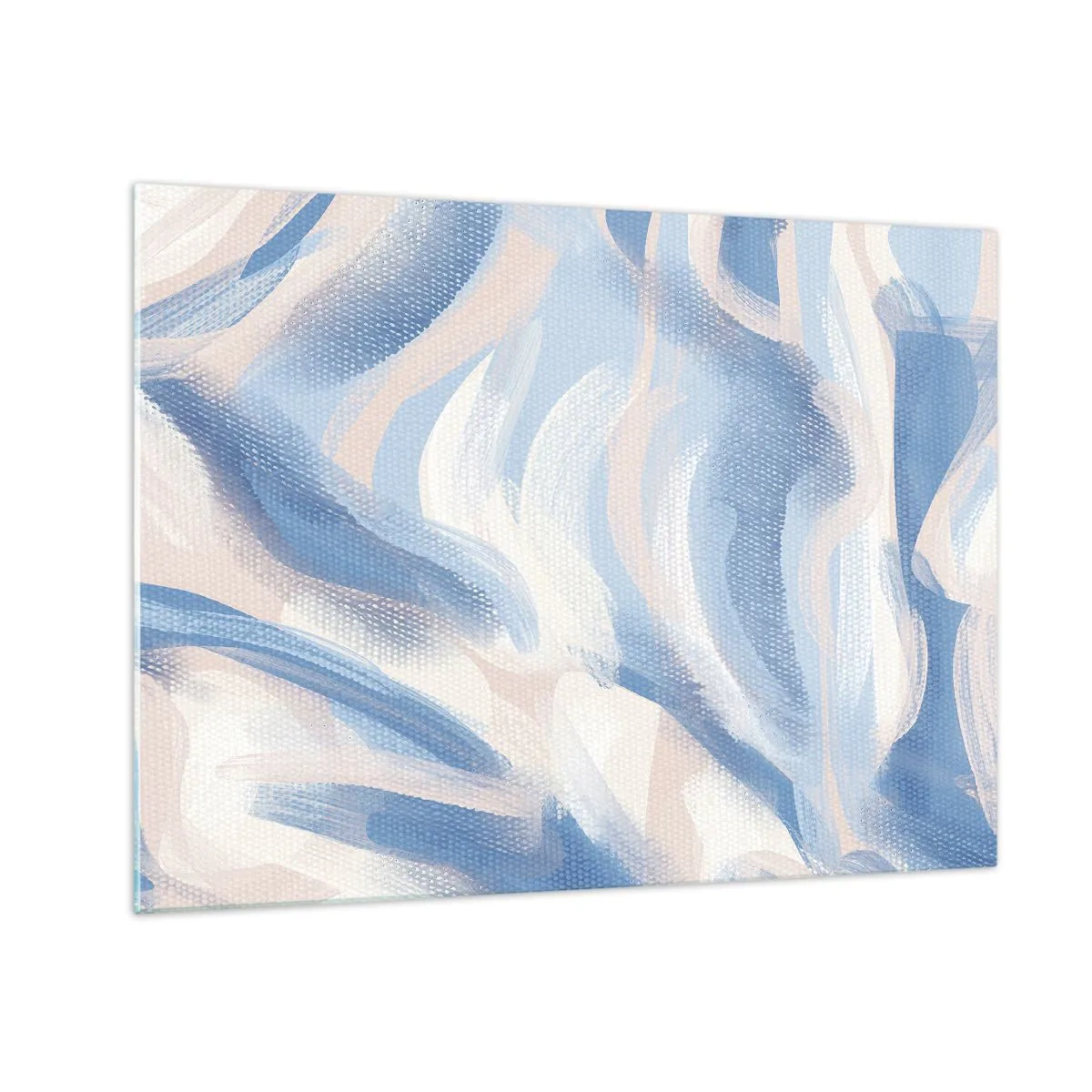 Tablou pe sticlă - Linii abstracte în albastru, alb și bej într-o formă ondulată - 70x50cm - Undele albastre - Decorațiune modernă pentru perete pentru living și dormitor ARTTOR