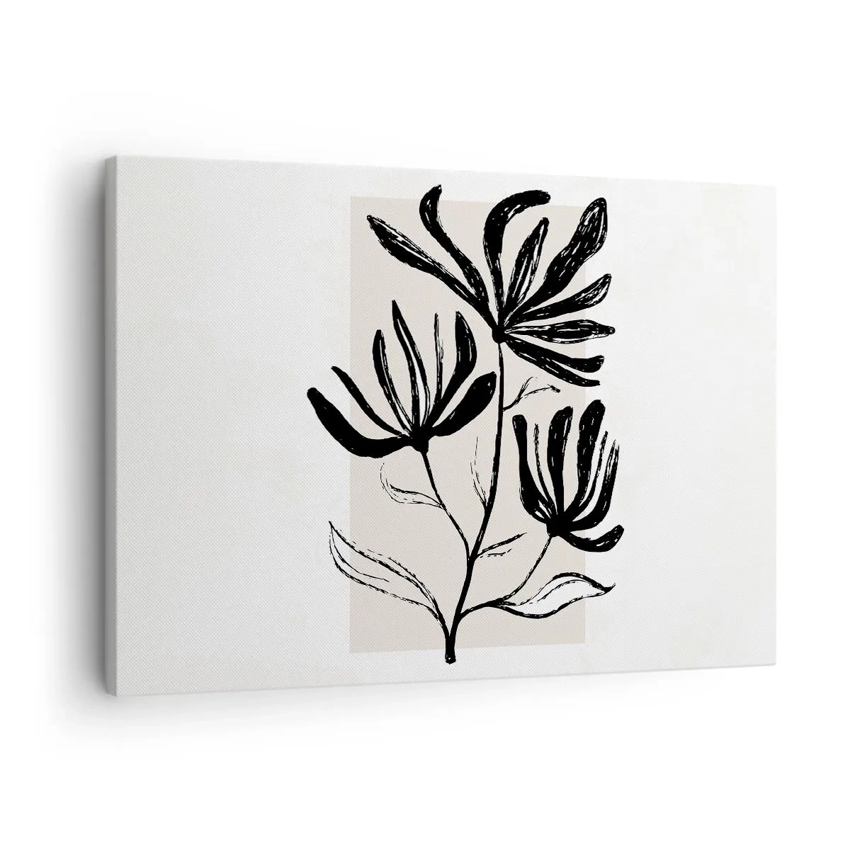 Tablou pe pânză Canvas - Motiv floral minimalist alb-negru - 70x50cm - Schiță pentru ierbar - Decorațiune modernă pentru perete pentru living și dormitor ARTTOR