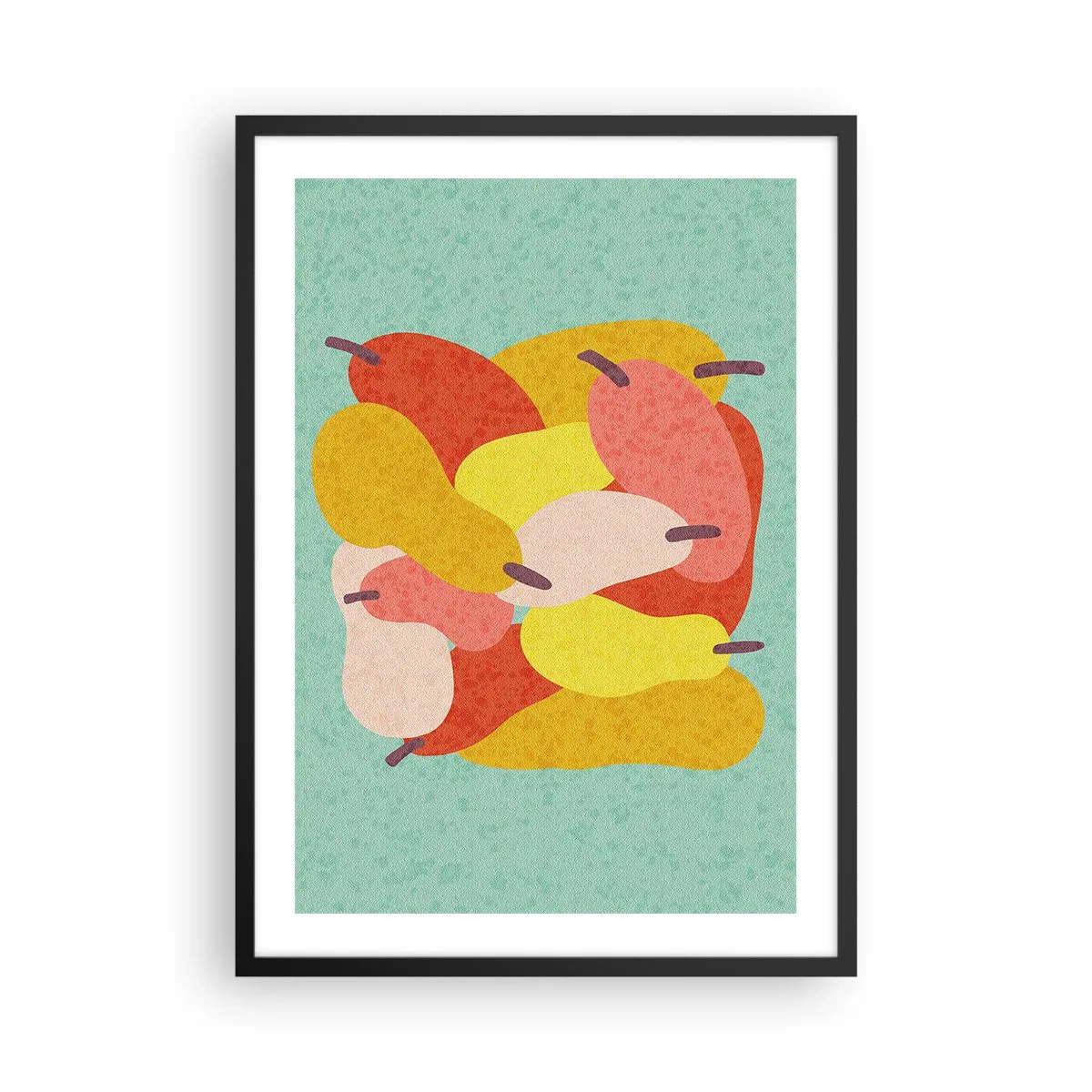 Poster în ramă neagră - Ilustrație colorată a perelor pe un fundal turcoaz - 50x70cm - Gustă soarele de vară - Decorațiune modernă pentru perete pentru living și dormitor ARTTOR