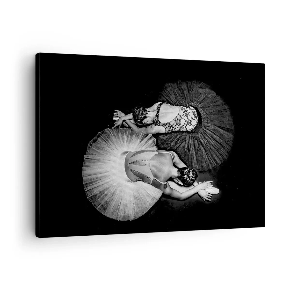 Tablou pe pânză Canvas - O imagine alb-negru a două balerine într-o poză dinamică. - 70x50cm - Yin și yang - echilibrul perfect - Decorațiune modernă pentru perete pentru living și dormitor ARTTOR