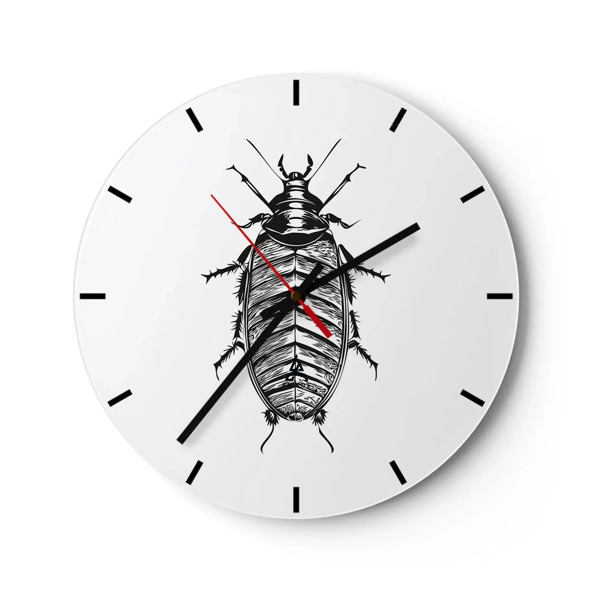 Ceas de perete - Ceas pe sticlă - O grafică a unei insecte în stilul unei gravuri pe fundal alb - 30x30cm - Ce specimen! - Decorațiune modernă pentru perete pentru living, bucătărie și dormitor ARTTOR