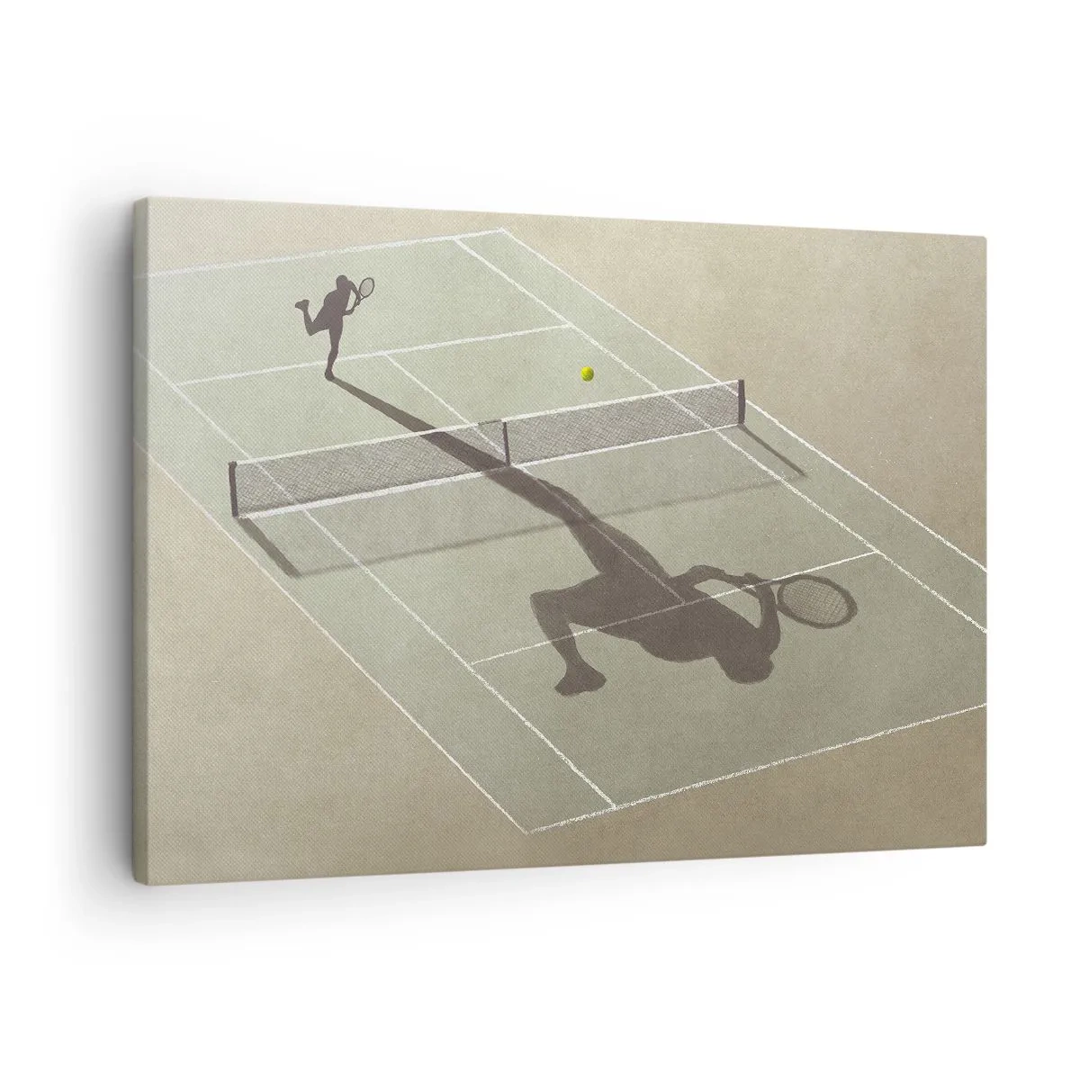 Tablou pe pânză Canvas - Umbra unui jucător de tenis pe teren în timpul unui meci de tenis - 70x50cm - Învinge-te pe tine însuți - Decorațiune modernă pentru perete pentru living și dormitor ARTTOR