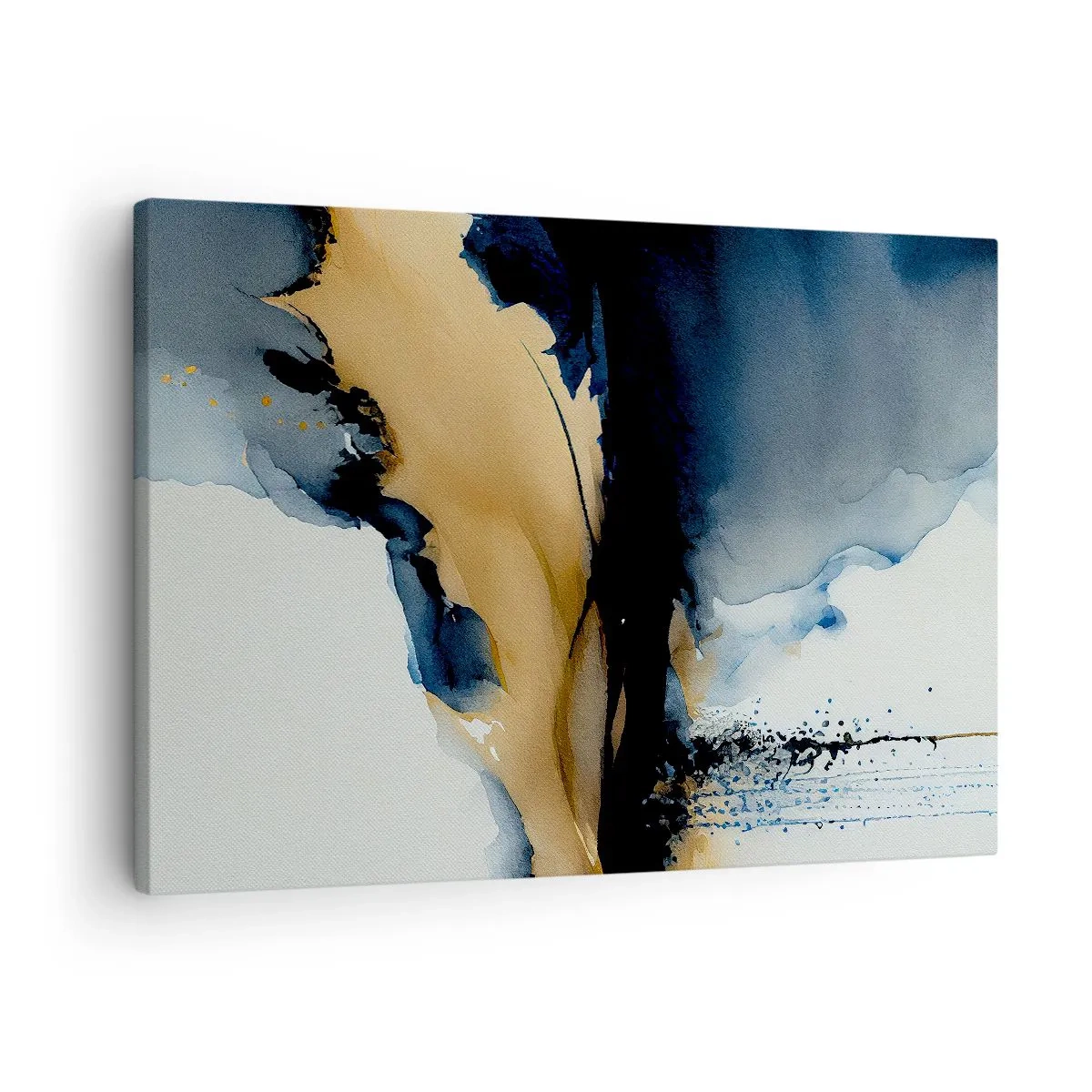 Tablou pe pânză Canvas - O compoziție abstractă în nuanțe de albastru marin și auriu - 70x50cm - În spatele cortinei - Decorațiune modernă pentru perete pentru living și dormitor ARTTOR