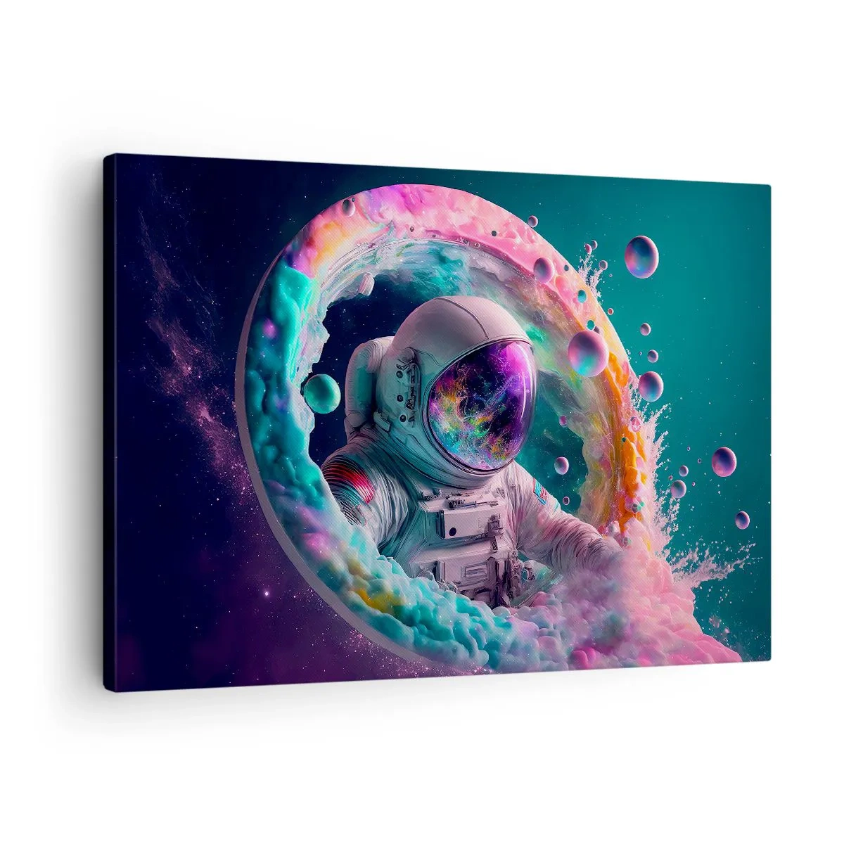 Tablou pe pânză Canvas - Astronautul într-o aură cosmică colorată - 70x50cm - Poarta stelară - Decorațiune modernă pentru perete pentru living și dormitor ARTTOR