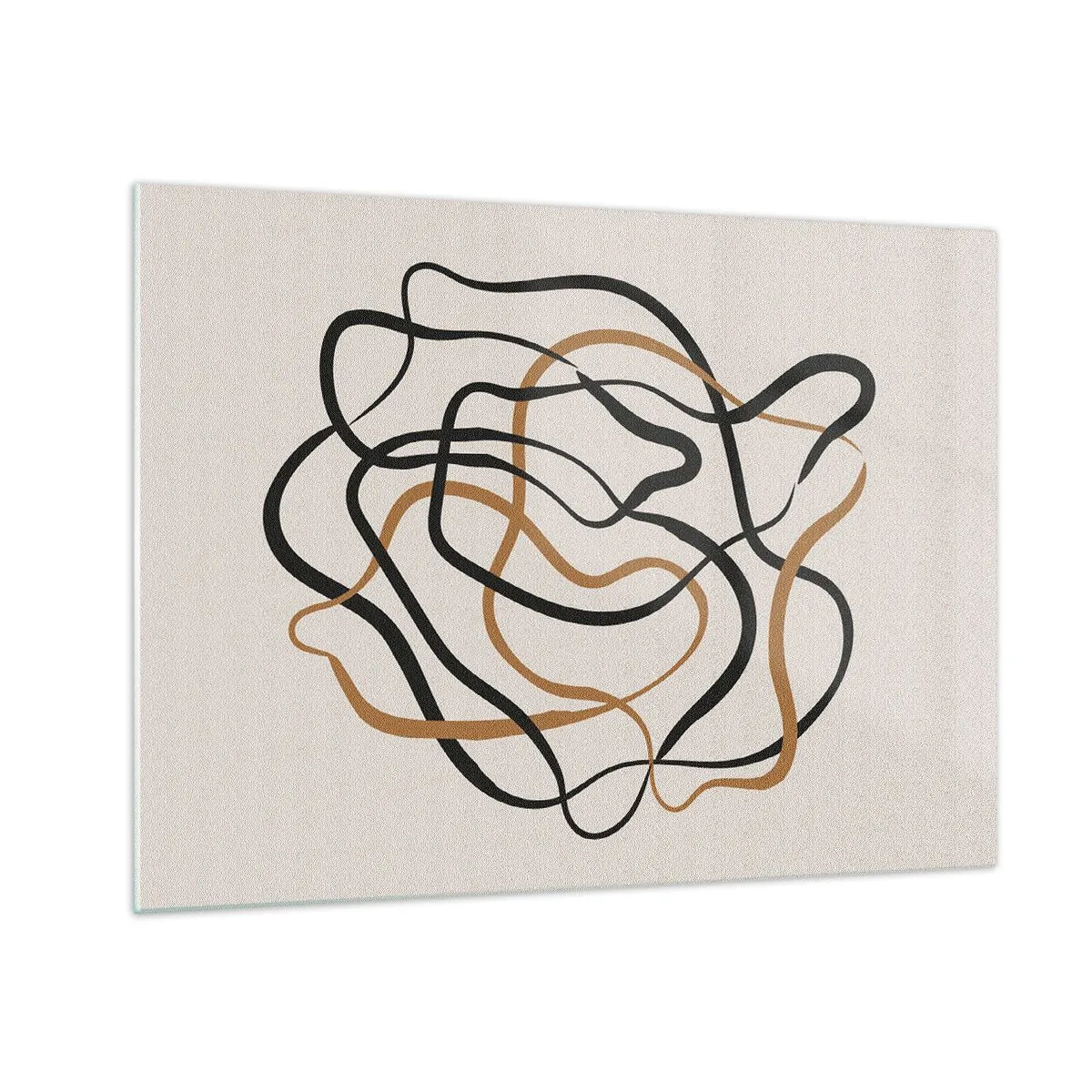 Tablou pe sticlă - O încrețitură abstractă de linii negre și maro. - 70x50cm - Totul s-a încurcat - Decorațiune modernă pentru perete pentru living și dormitor ARTTOR