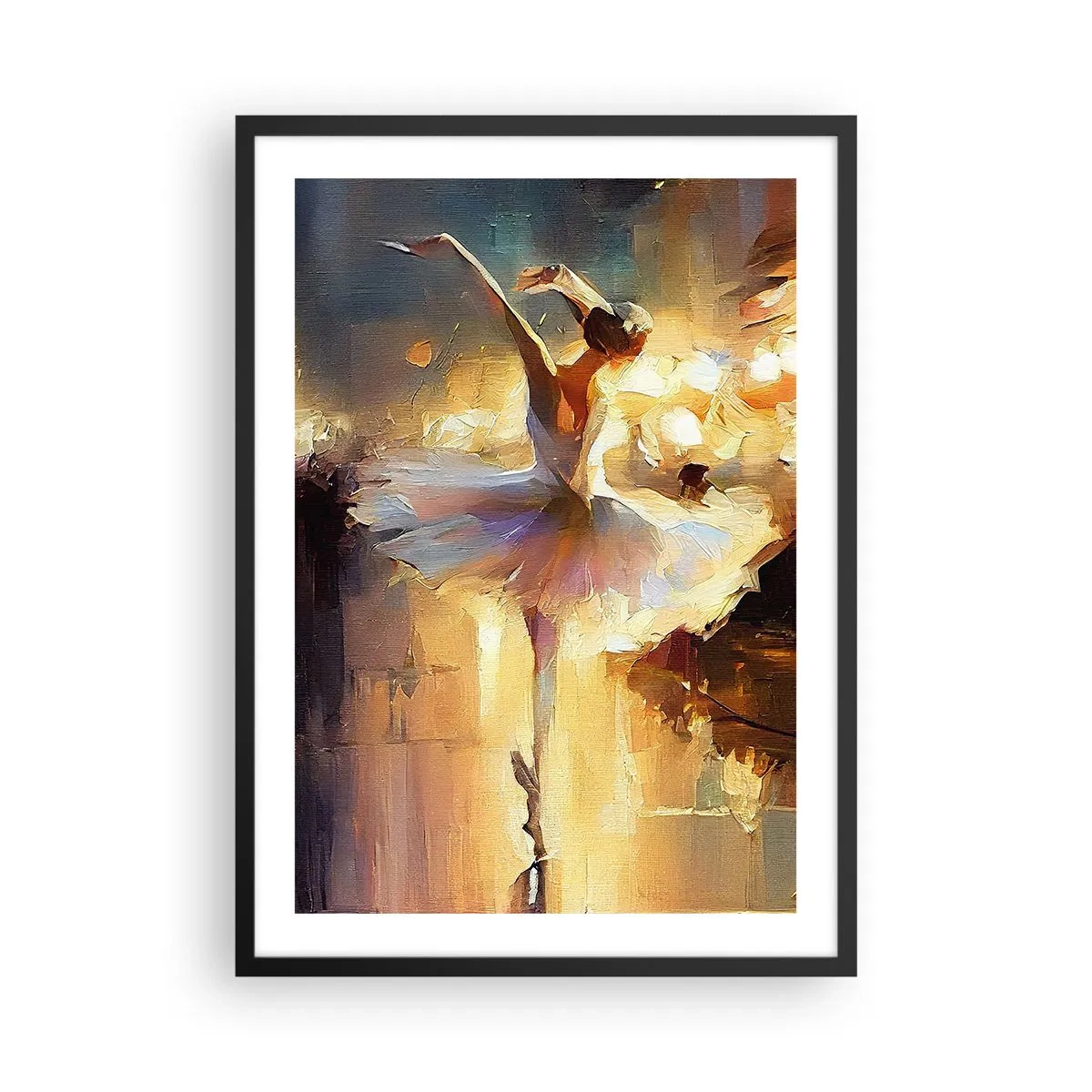 Poster în ramă neagră - O balerină în lumina aurie a scenei - 50x70cm - Un miracol în stradă - Decorațiune modernă pentru perete pentru living și dormitor ARTTOR