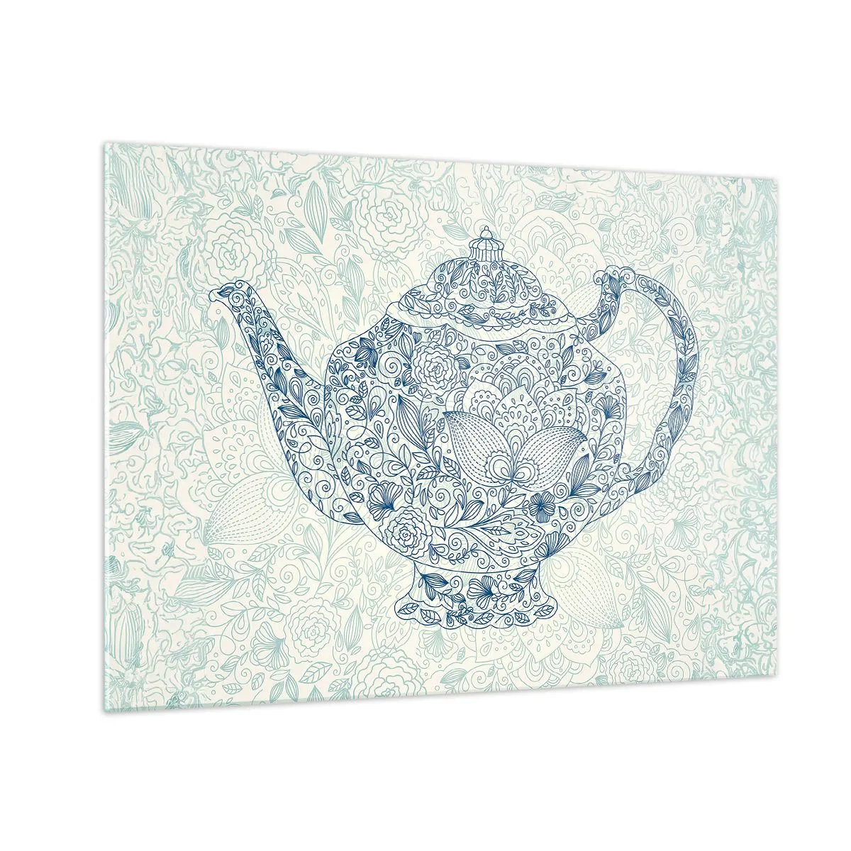 Tablou pe sticlă - Ceainic floral în stil vintage - 70x50cm - Farmecul ceaiului - Decorațiune modernă pentru perete pentru living și dormitor ARTTOR