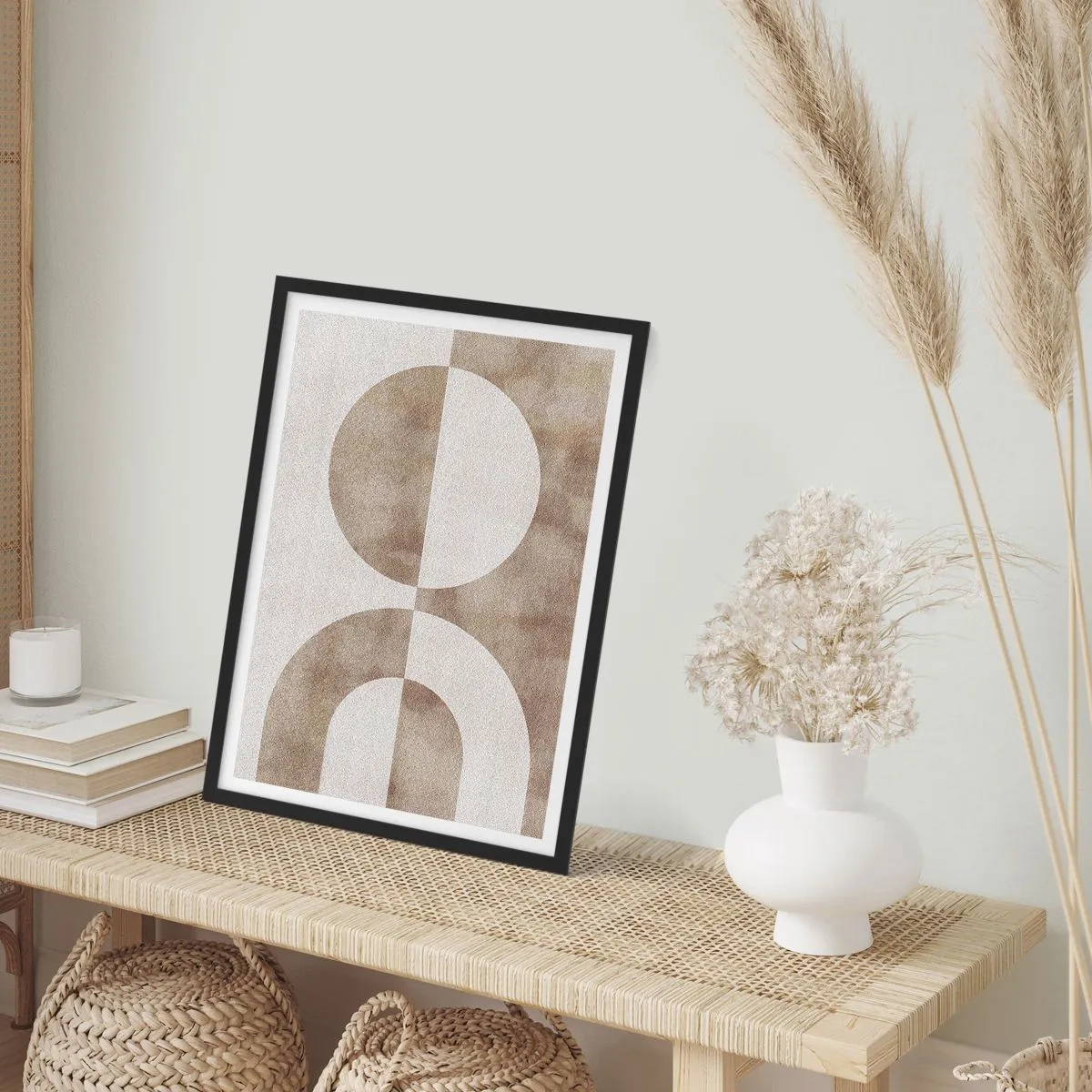 Poster în ramă neagră - Abstracție geometrică în nuanțe calde de bej - 50x70cm - Similitudini și diferențe - Decorațiune modernă pentru perete pentru living și dormitor ARTTOR
