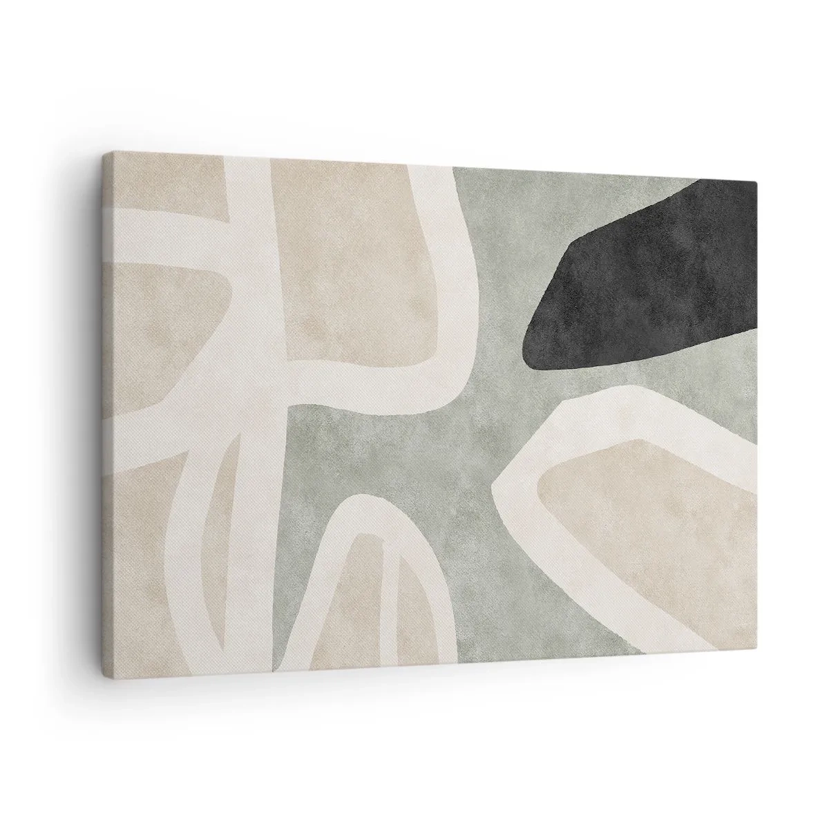 Tablou pe pânză Canvas - Forme abstracte în culori discrete - 70x50cm - Compoziție cu motiv negru - Decorațiune modernă pentru perete pentru living și dormitor ARTTOR