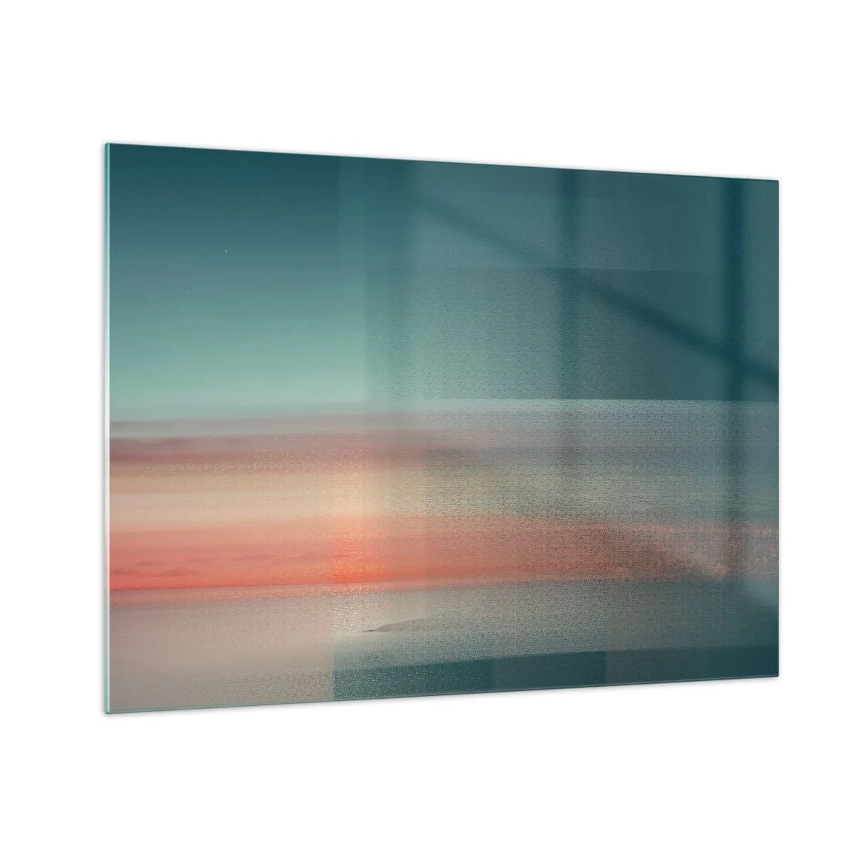 Tablou pe sticlă - O abstracție pastelată care amintește de undele de lumină la apus. - 70x50cm - Abstracție: unde de lumină - Decorațiune modernă pentru perete pentru living și dormitor ARTTOR