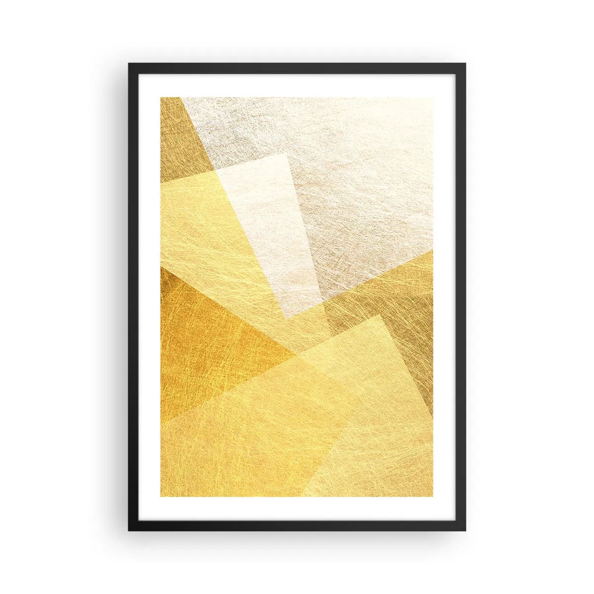 Poster în ramă neagră - Abstracție geometrică aurie cu efect metalic - 50x70cm - Vremea de geometrie - Decorațiune modernă pentru perete pentru living și dormitor ARTTOR