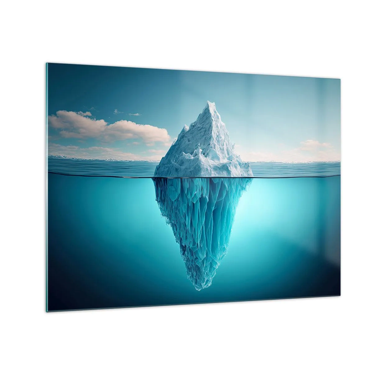 Tablou pe sticlă - Un aisberg plutitor în ocean, o parte din el fiind vizibilă sub apă. - 70x50cm - Regina de gheață - Decorațiune modernă pentru perete pentru living și dormitor ARTTOR