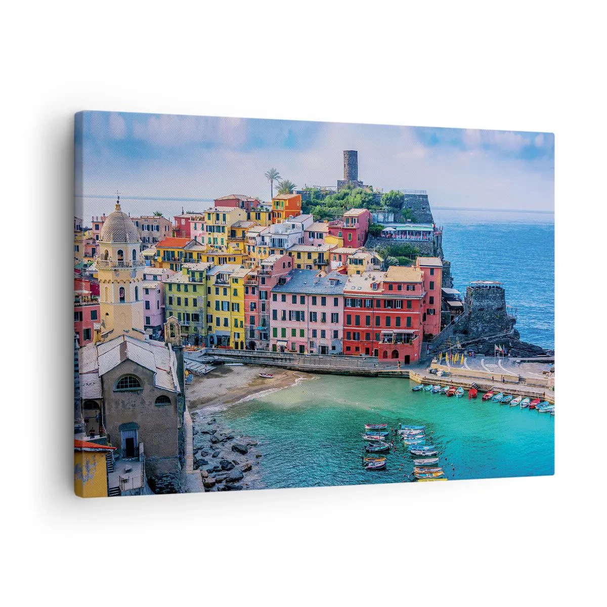 Tablou pe pânză Canvas - Un oraș de coastă colorat, cu un port pitoresc - 70x50cm - Orașul mediteraneean magic - Decorațiune modernă pentru perete pentru living și dormitor ARTTOR