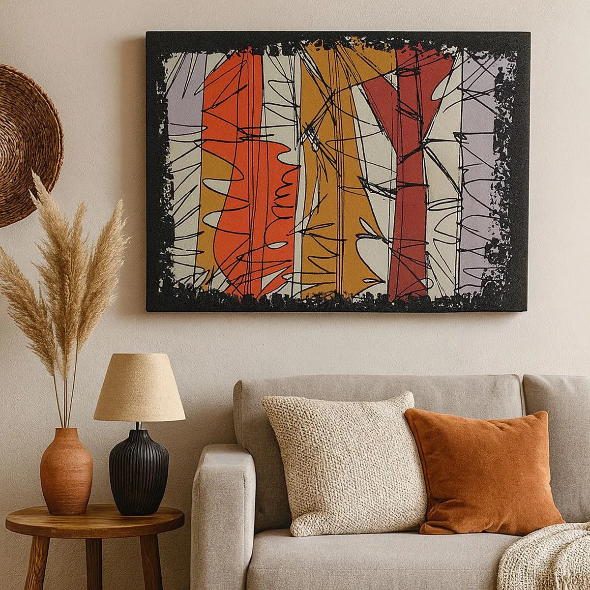 Tablou pe pânză Canvas - Compoziție abstractă în culori intense - 70x50cm - Compoziție spontană - Decorațiune modernă pentru perete pentru living și dormitor ARTTOR