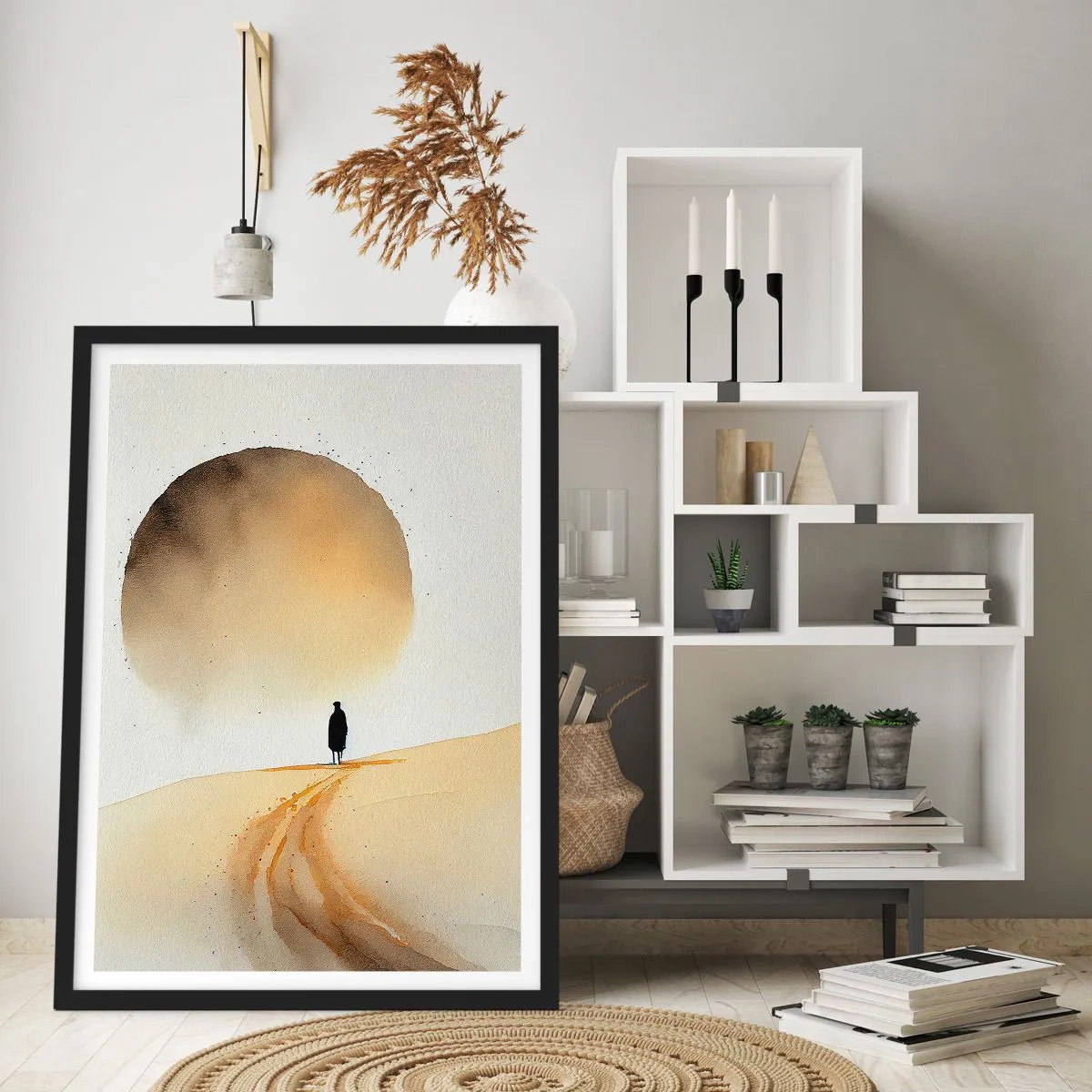 Poster în ramă neagră - Silueta unui călător pe un drum deșertic - 50x70cm - Întotdeauna un dor - Decorațiune modernă pentru perete pentru living și dormitor ARTTOR