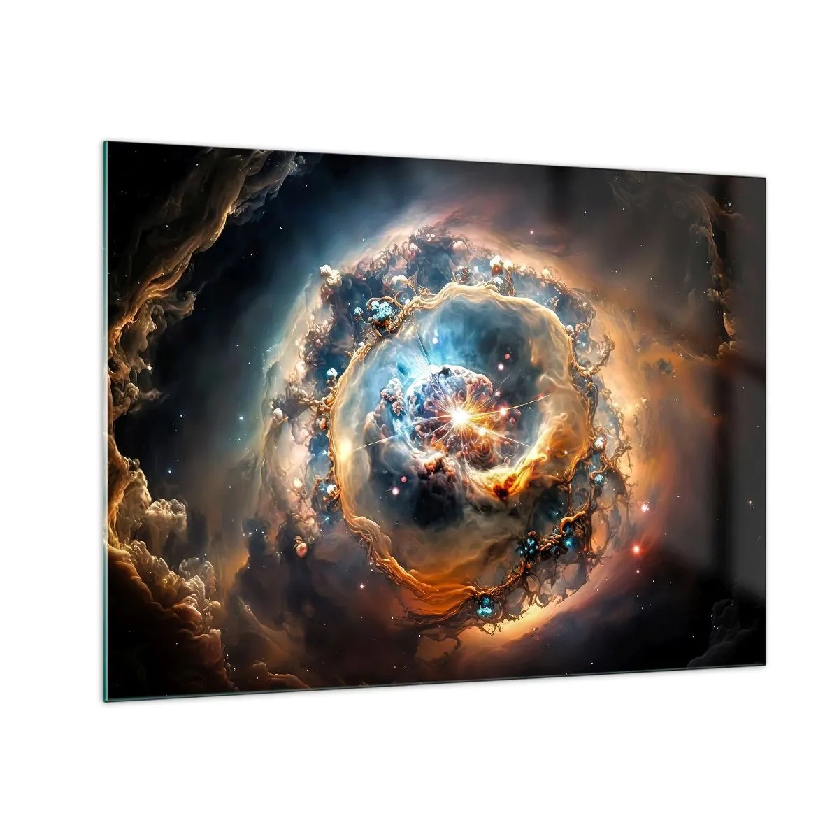 Tablou pe sticlă - explozie cosmică în centrul unui vortex galactic - 70x50cm - Început - Decorațiune modernă pentru perete pentru living și dormitor ARTTOR