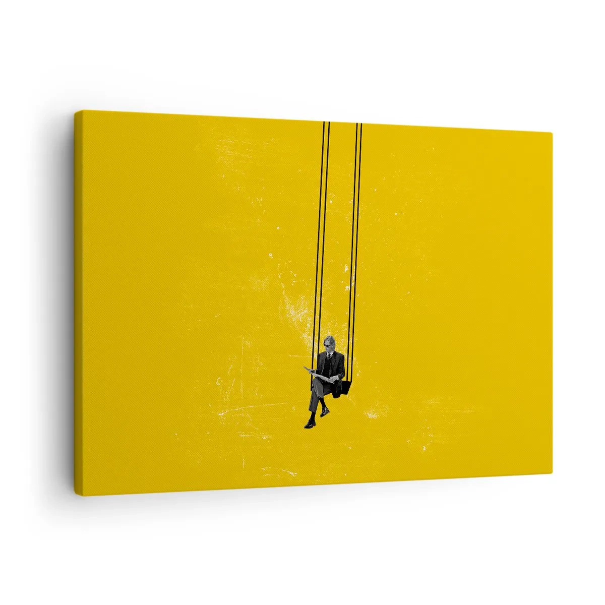 Tablou pe pânză Canvas - O persoană pe un leagăn pe un fundal galben intens - 70x50cm - O zi ca oricare alta - Decorațiune modernă pentru perete pentru living și dormitor ARTTOR
