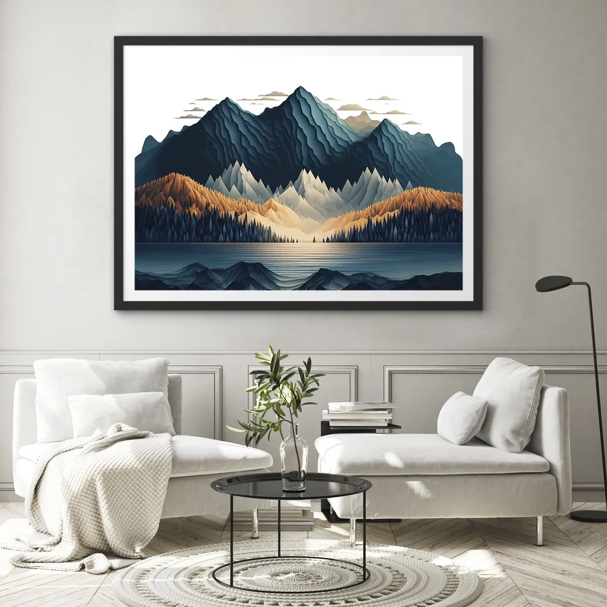Poster în ramă neagră - Peisaj montan perfect - 70x50 cm
