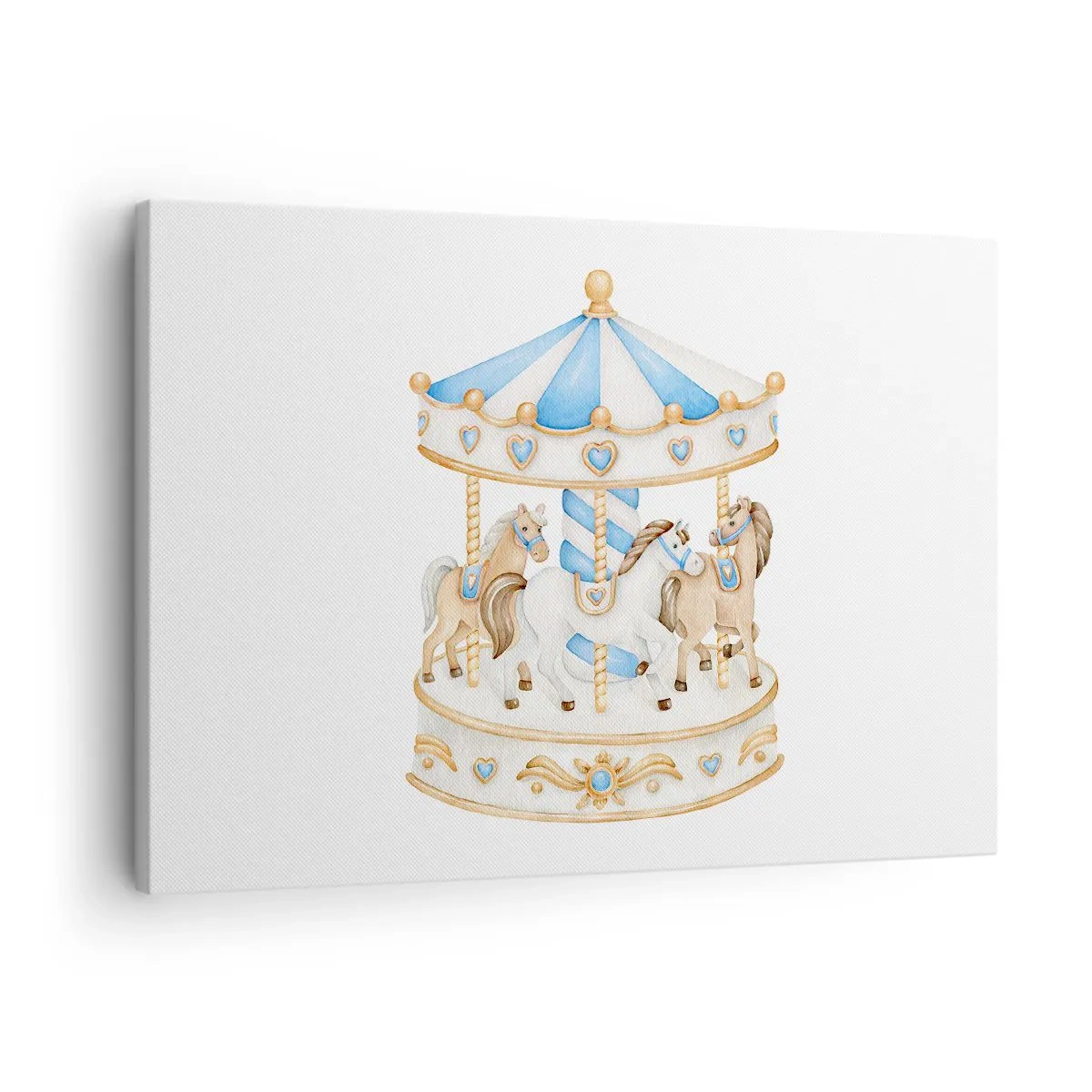 Tablou pe pânză Canvas - Un carusel în culori pastelate pe fundal alb - 70x50cm - Copilărie dulce - Decorațiune modernă pentru perete pentru living și dormitor ARTTOR