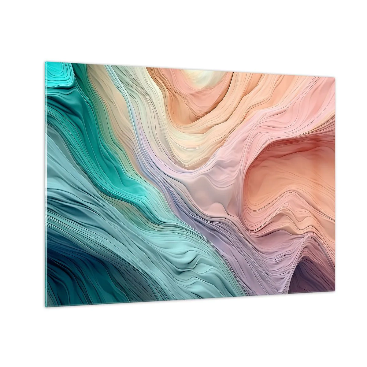 Tablou pe sticlă - O abstracție colorată care seamănă cu valuri și pietre - 70x50cm - Valul curcubeu - Decorațiune modernă pentru perete pentru living și dormitor ARTTOR
