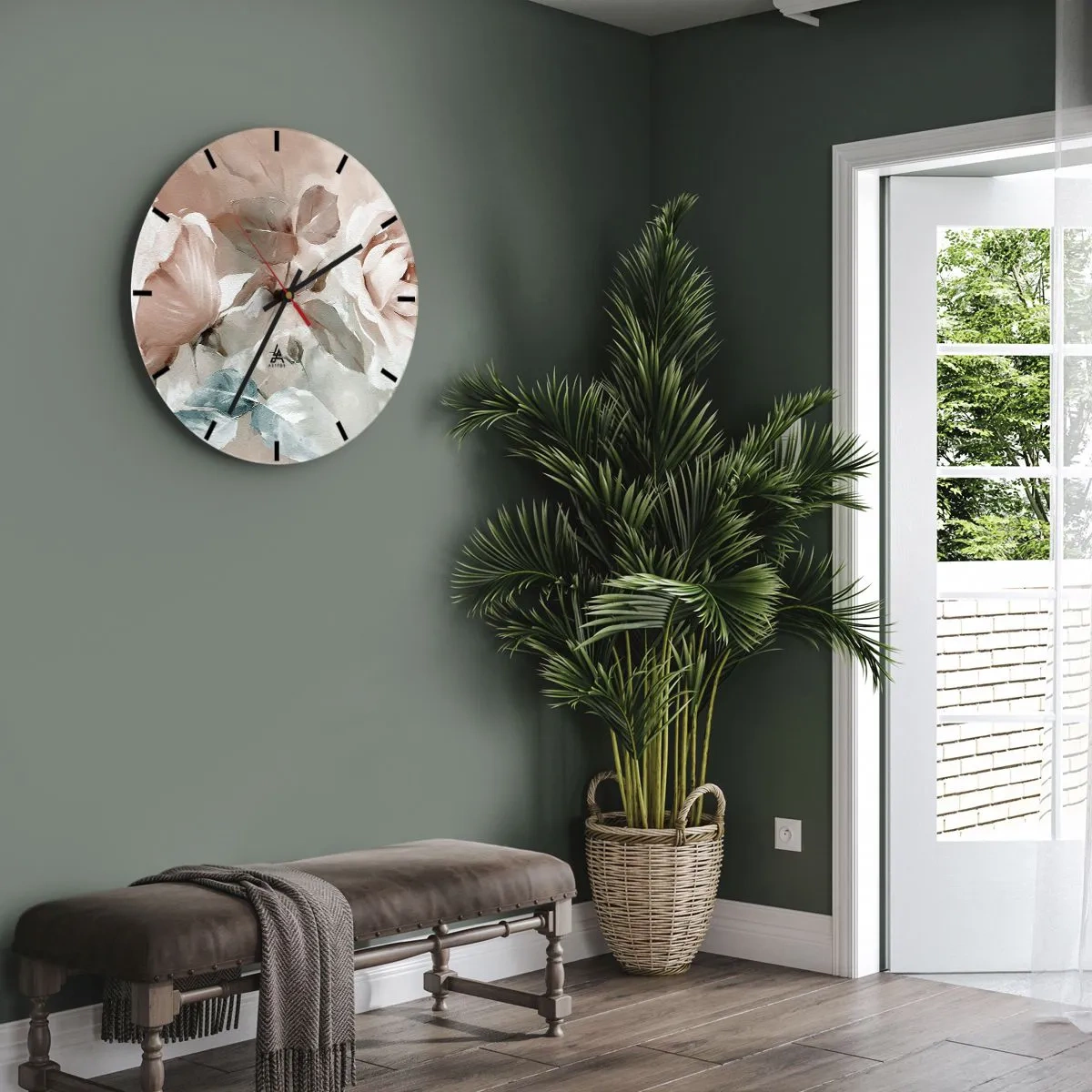 Ceas de perete - Ceas pe sticlă - Flori delicate în nuanțe pastelate pe un fundal deschis - 30x30cm - Spiritul romantismului - Decorațiune modernă pentru perete pentru living, bucătărie și dormitor ARTTOR