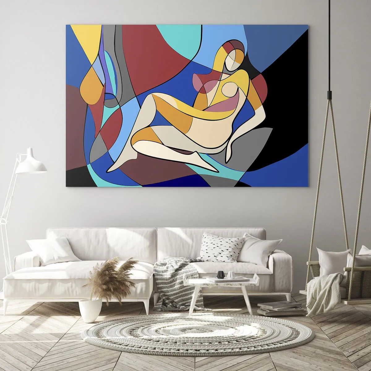 Tablou pe sticlă - Femeie cubistă într-o compoziție abstractă - 70x50cm - Nudul cubist - Decorațiune modernă pentru perete pentru living și dormitor ARTTOR