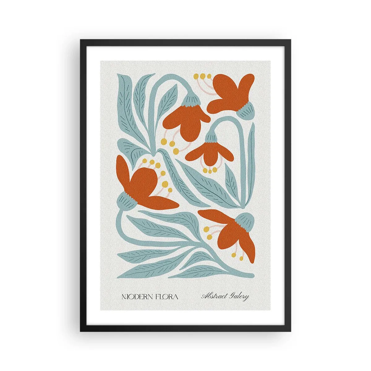 Poster în ramă neagră - Flori decorative în nuanțe de portocaliu și albastru - 50x70cm - Spre pământ, spre soare - Decorațiune modernă pentru perete pentru living și dormitor ARTTOR