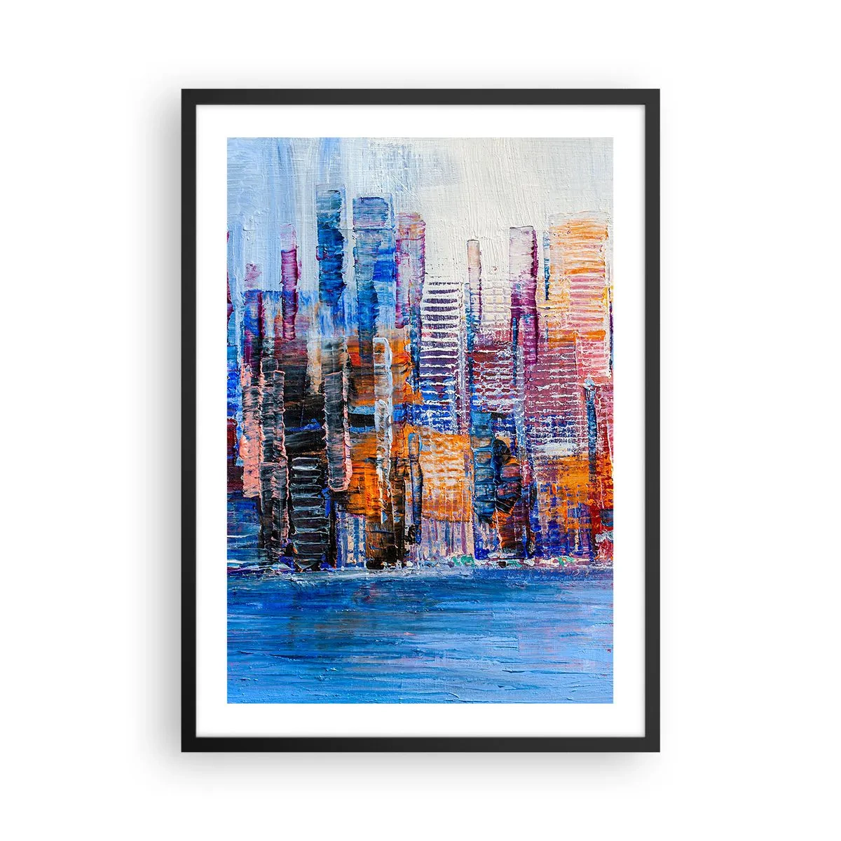 Poster în ramă neagră - Panoramă abstractă a orașului în culori intense - 50x70cm - O metropolă veselă - Decorațiune modernă pentru perete pentru living și dormitor ARTTOR