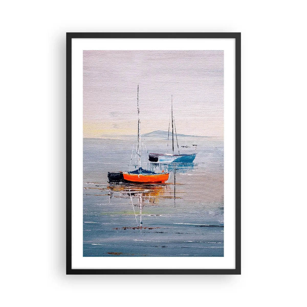 Poster în ramă neagră - Bărci cu pânze pe ape calme - 50x70cm - O odihnă binemeritată - Decorațiune modernă pentru perete pentru living și dormitor ARTTOR
